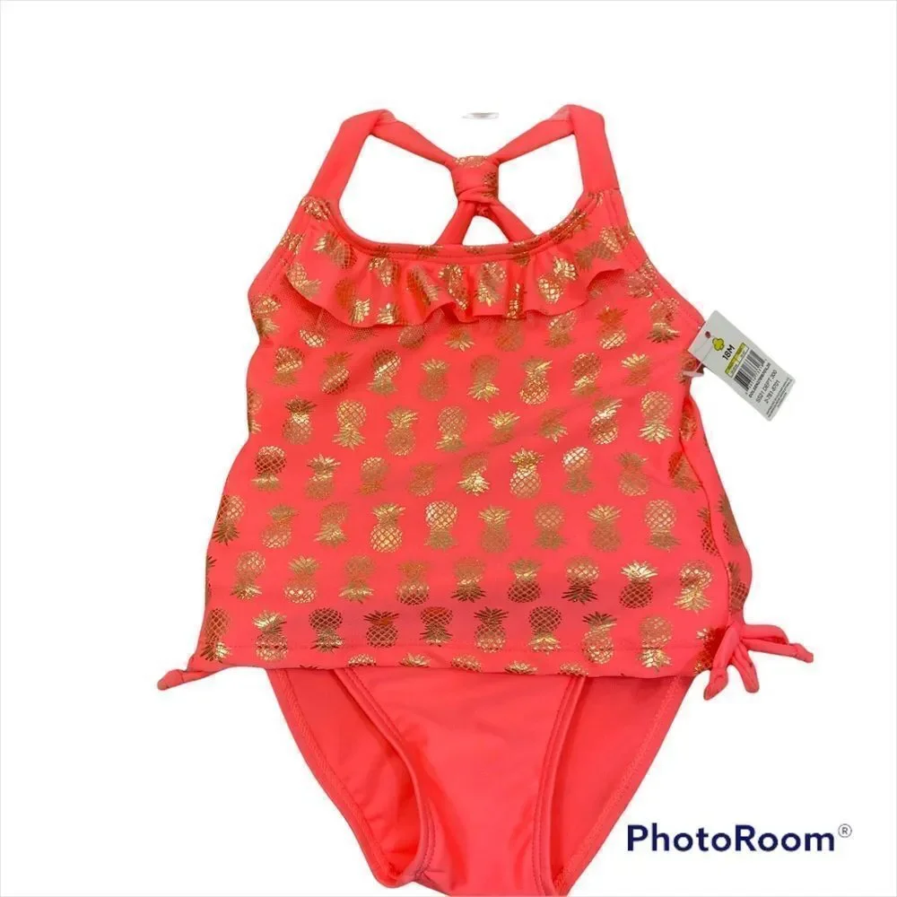 NWT Girls Real Love Brand Coral Pineapple Print‎ Two Piece Bathing Suit